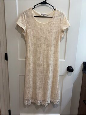 DE Collection Cream Crochet Short Sleeve Midi Dress